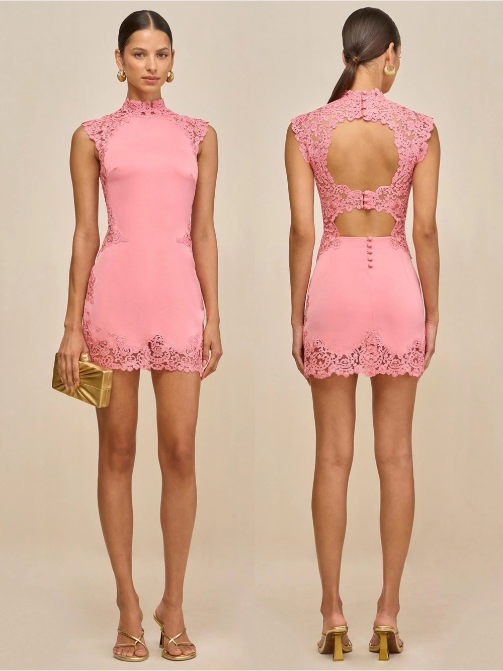 Cult Gaia Riti Lace Trim Open Back Mini Dress Bubble Pink NEW with tags